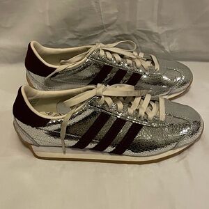 Adidas Women's Silver and Maroon Sneakers